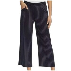 Eileen Fisher Pinstripe Wide Leg Cropped Pants‎ Womens XXS Tencel Navy White